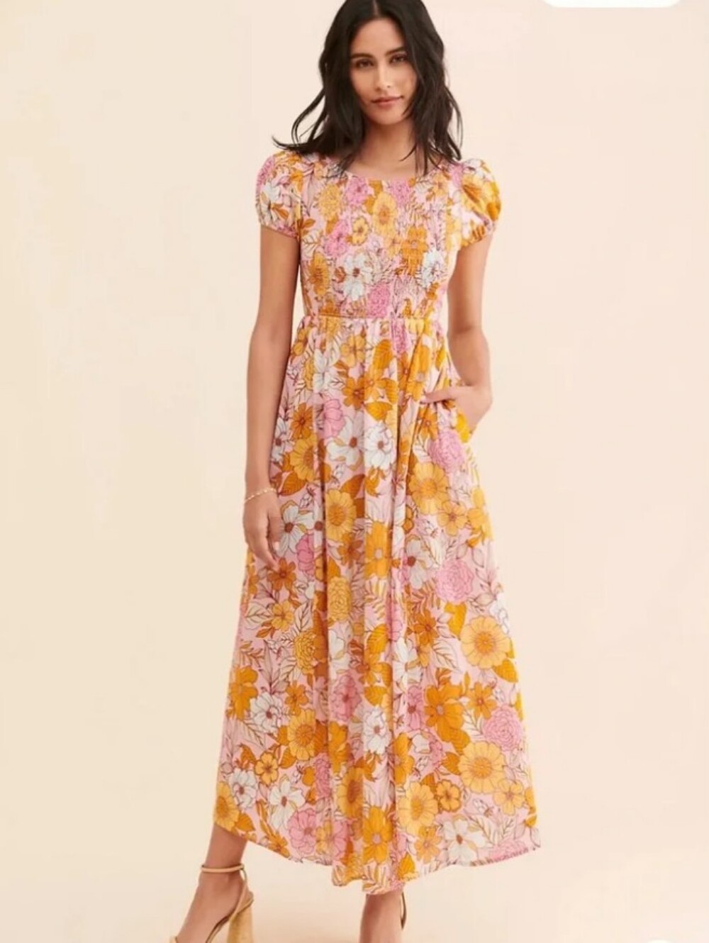 Anthropologie Kachel Smocked Floral Maxi Dressloral Smocked Maxi Dress